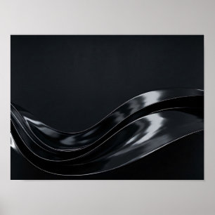 Glänzende schwarze Flüssigkeit 3D abstrakte Wellen Poster