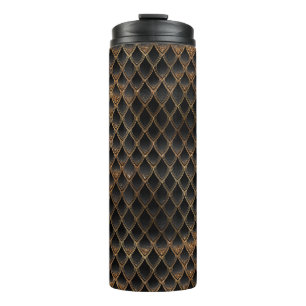 Glänzende schwarze und goldene Glitter-Drachenschu Thermosbecher