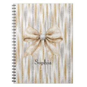Glänzende Silber-Gold-Streifen Creme-Schleife Notizblock