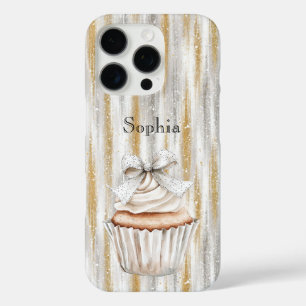 Glänzende Silber-Gold-Streifen Weiße Cupcake-Schle iPhone 16 Pro Hülle