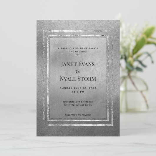 glänzende Silber-Rahmen für Hochzeitsfeiern Einladung (Stehend Vorderseite)