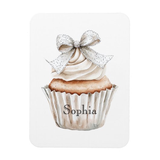 Glänzende Silber Weiße Cupcakes-Schleife Magnet (Vertikal)