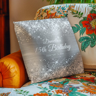 Glänzende Silberfolie 15. Geburtstag Kissen