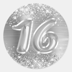 Glänzende Silberfolie Nummer 16 Geburtstag Runder Aufkleber