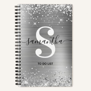 Glänzende Silberfolie-Signatur-Monogramm-To-Do-Lis Notizblock