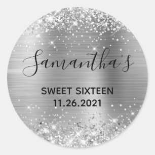 Glänzende Silberfolie Sweet Sixteen Runder Aufkleber