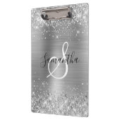 Glänzende silberne Folie Elegant Monogrammiert Klemmbrett (Links)