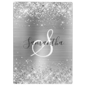 Glänzende silberne Folie Elegant Monogrammiert Klemmbrett (Rückseite)