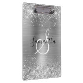 Glänzende silberne Folie Elegant Monogrammiert Klemmbrett (Rechts)