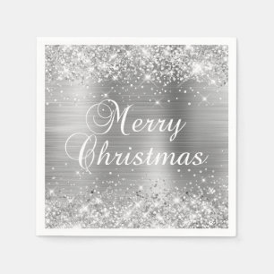Glänzende silberne Folie Frohe Weihnachten Serviette