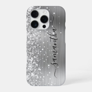 Glänzende silberne metallische feminine Signatur iPhone 16 Pro Hülle