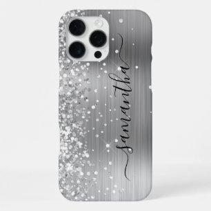 Glänzende silberne metallische girly Signatur iPhone 16 Pro Max Hülle