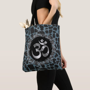 Glänzende silberne OM-Türkisfarbene Giraffen-Print Tasche