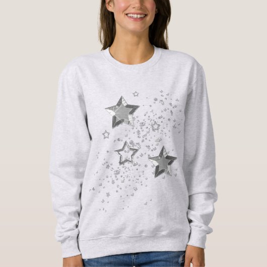 Glänzende Silbersterne u. Confetti Sweatshirt (Vorderseite)