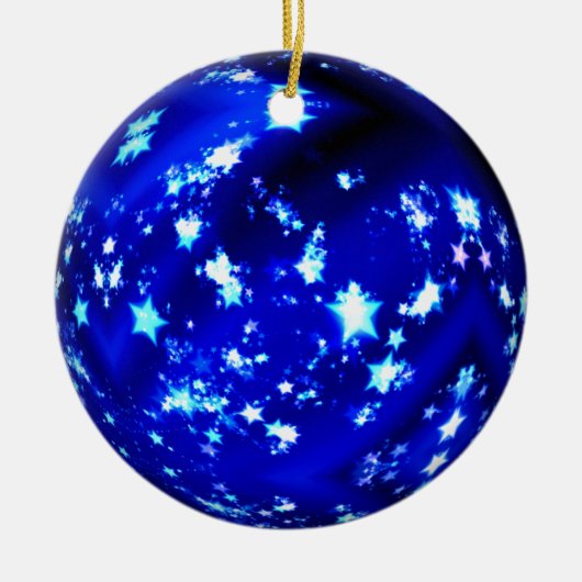 Glänzende Sterne des blauen Balls Keramik Ornament (Vorne)