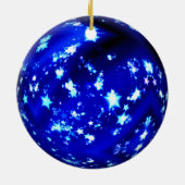 Glänzende Sterne des blauen Balls Keramik Ornament (Hinten)