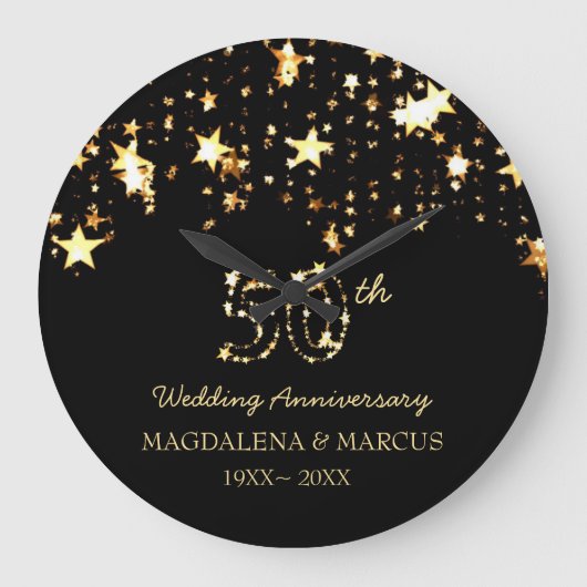 Glänzende Sterne und Zahlen Große Wanduhr (Vorderseite)