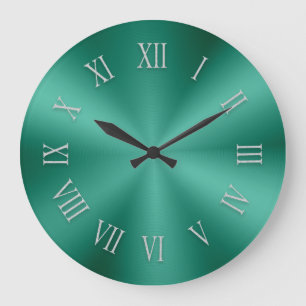 Glänzende Tealgrüne Metalluhr mit römischen Zahlen Große Wanduhr