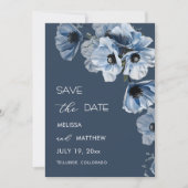 Glänzende transparente blaue Blumen gewölbt Save The Date (Vorderseite)