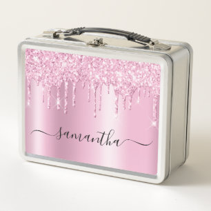 Glänzende Tropfen Pink Schimmer Metall Brotdose