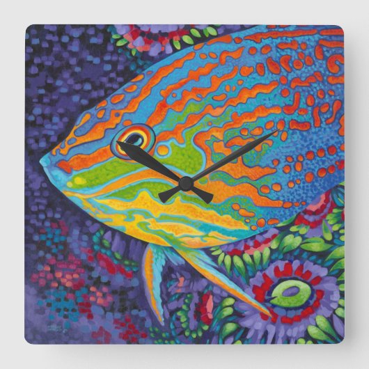Glänzende tropische Fische I Quadratische Wanduhr (Vorderseite)