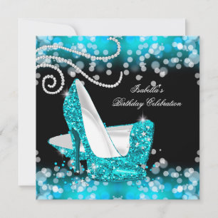 Glänzende Türkisblaue High Heels Diamanten Geburts Einladung