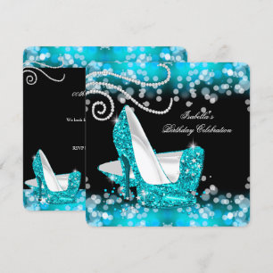 Glänzende Türkisblaue High Heels Diamanten Geburts Einladung