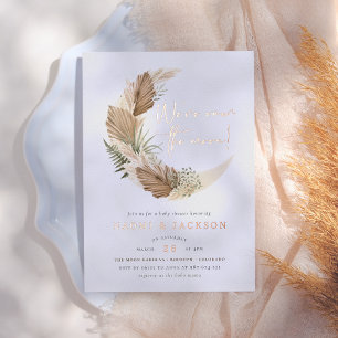 Glänzende Über den Mond Pampas Paare Baby Shower Folieneinladung