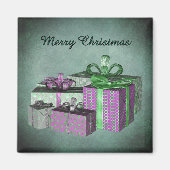 Glänzende verpackte Weihnachtsgeschenke Grün Lila Magnet (Vorne)