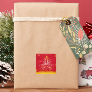 Glänzende Weihnachtsbaum-Pakete-Sticker Quadratischer Aufkleber