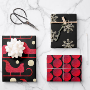 Glänzende Weihnachtsrote Glitterkreise Schlitten P Geschenkpapier Set