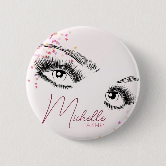 Glänzende Wimpern Rosa Glitter Stern Konfetti Make Button (Vorderseite)