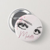 Glänzende Wimpern Rosa Glitter Stern Konfetti Make Button (Vorne & Hinten)