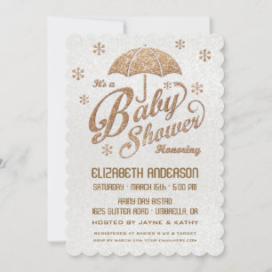 Glänzende Winter-Weiß- und Gold-Baby-Shower-Einlad Einladung
