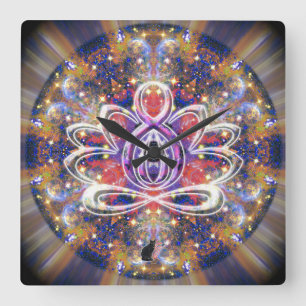 Glänzende Zen-Lotos-Uhr Quadratische Wanduhr