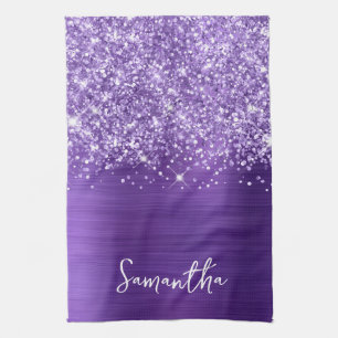 Glänzender Amethyst Purpur Glam Name Geschirrtuch