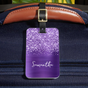 Glänzender Amethyst Purpur Glam Schrift Name Gepäckanhänger