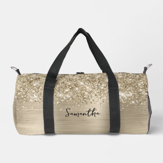 Glänzender Blassgold Glam Name Duffle Bag (Vorderseite)
