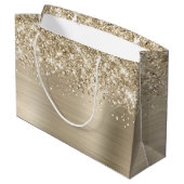 Glänzender Blassgold Glam Name Große Geschenktüte (Rückseite Schrägansicht)