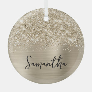 Glänzender Blassgold Glam Name Ornament Aus Glas