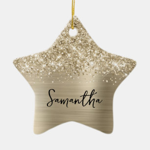 Glänzender Blassgold Glam Name Stern Keramik Ornament