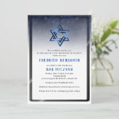 Glänzender blauer Davidsstern Bar Mitzvah oder Einladung (Stehend Vorderseite)