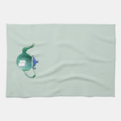 Glänzender blauer u. grüner Tee-Topf IRGENDEIN Geschirrtuch (Horizontal)