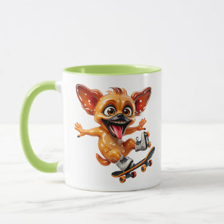 Glänzender Cartoon-Skateboardhund Orange Streifen Tasse