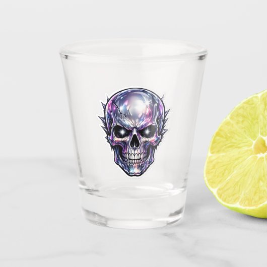 Glänzender Chrome-Totenkopf - Dark Glow Design Schnapsglas (Vorderseite)