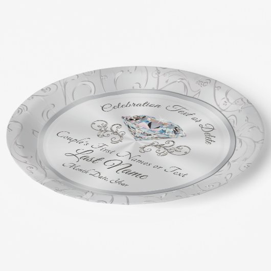 Glänzender Diamant-Hochzeits-Papier-Teller Pappteller (Schrägansicht)
