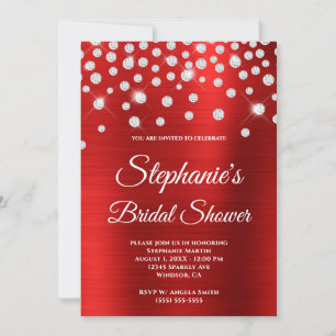 Glänzender Diamant Roter Satin Folie Braut Dusche Einladung