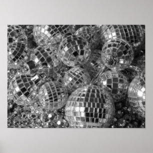 Glänzender Disco-Ball verziert Schwarzweiss-Foto Poster