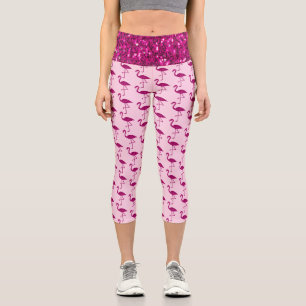 Glänzender Flamingo heiß rosa falsche Funken Hellr Capri Leggings