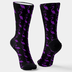 Glänzender Flamingo Lila Glitter-Muster schwarz Socken